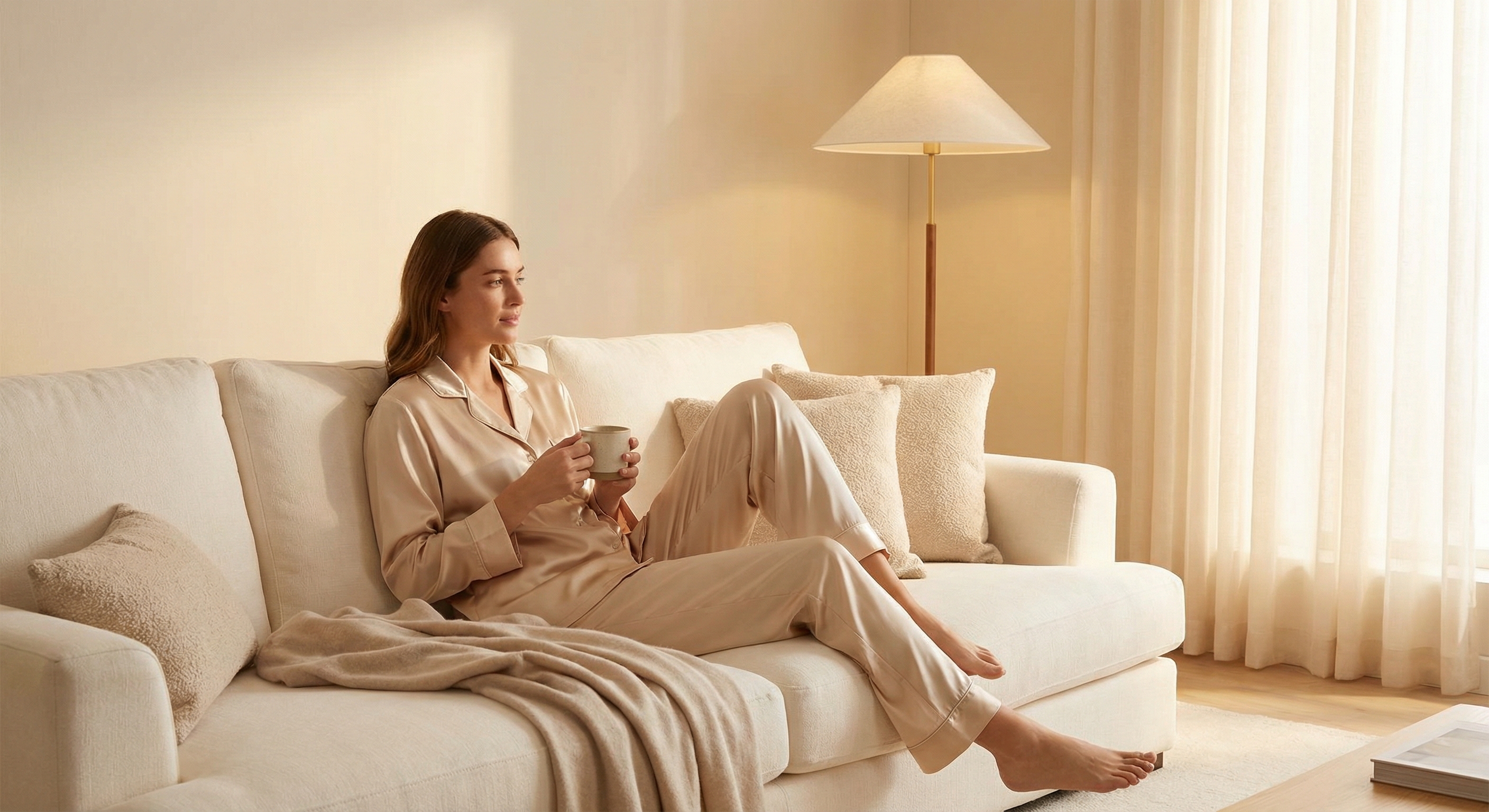 Femme en pyjama satin élégante